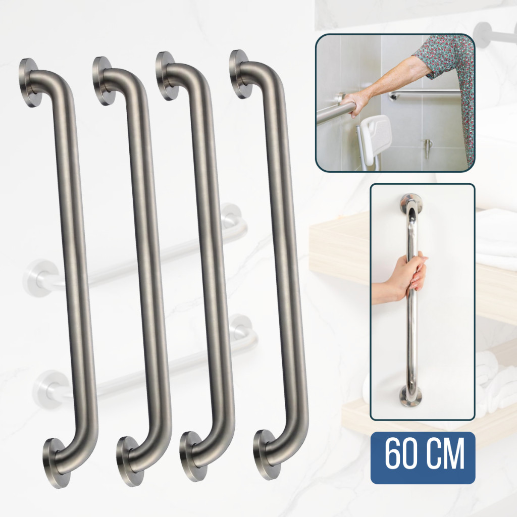 Barra De Acessibilidade 60cm Apoio Corrimão Kit 4un Aço Inox Suporte Para Banheiro em Oferta na Shopee