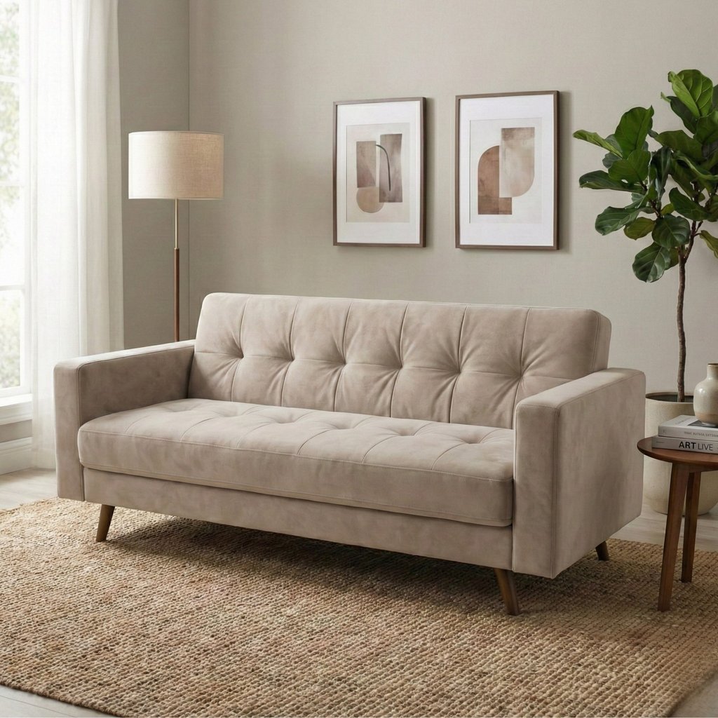 Sofá 3 Lugares Suede Escritório e Recepção Vitrola Tabaco em Oferta na Shopee