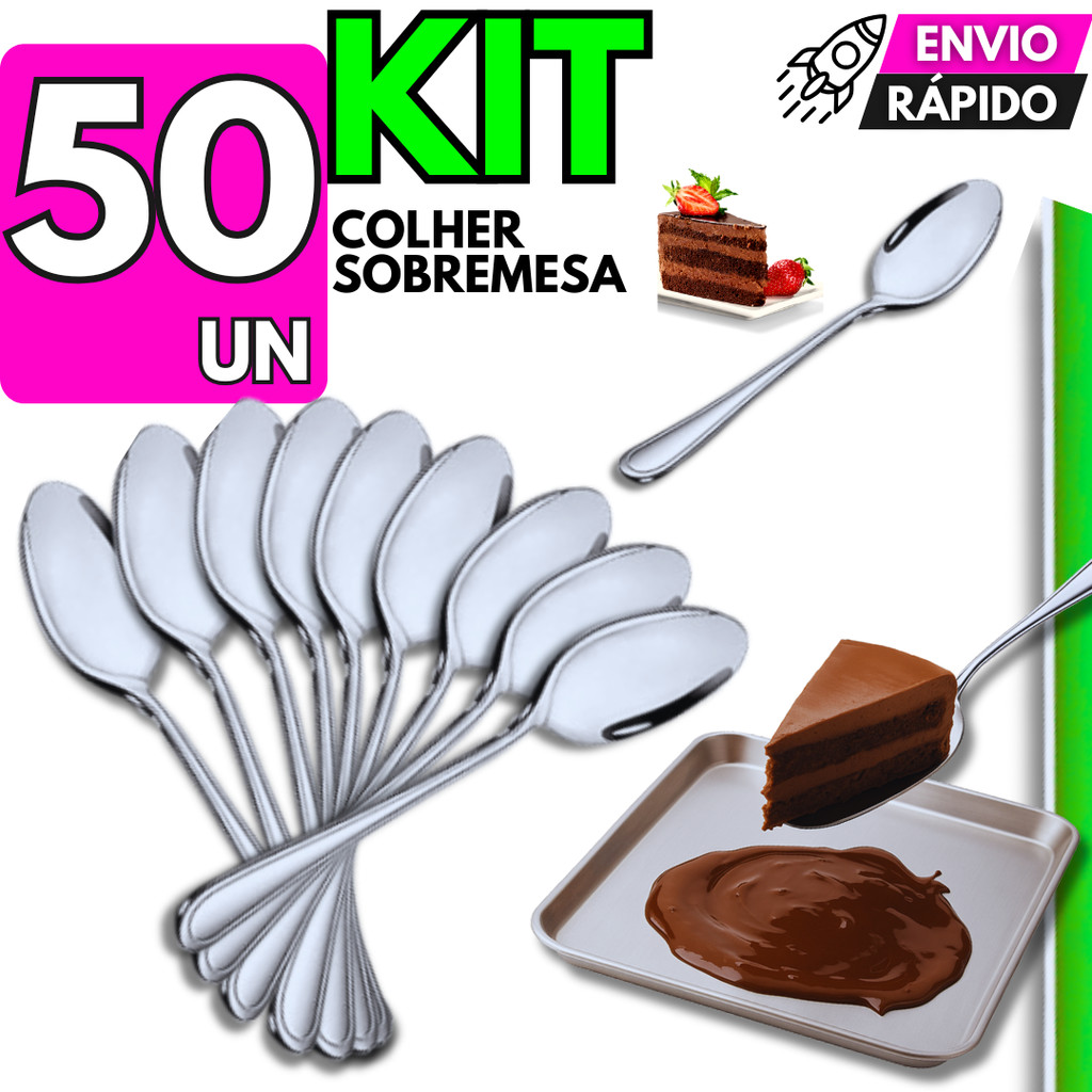 Kit 50 Unid -  Colher de Sobremesa Aço Inox Cozinha Restaurante Chef Buffet Faqueiro Talheres Inox
