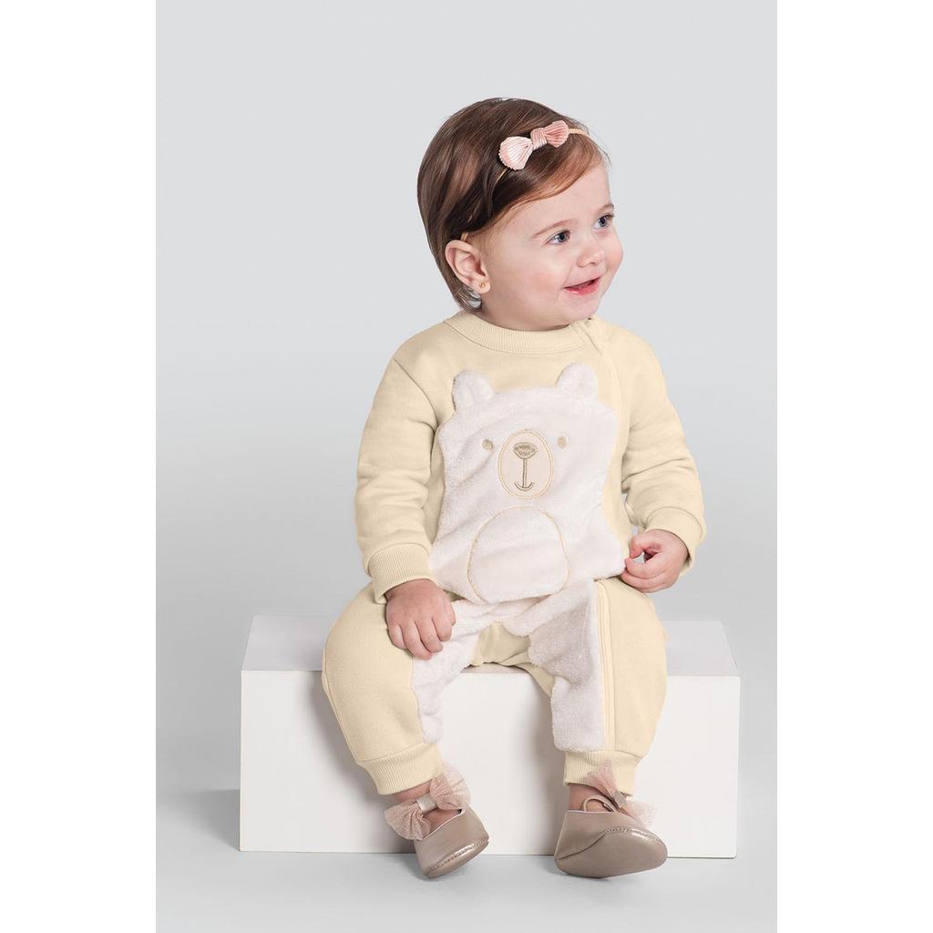 Macacão bebê menino ursinho Brandili Baby Natural em Oferta na Shopee