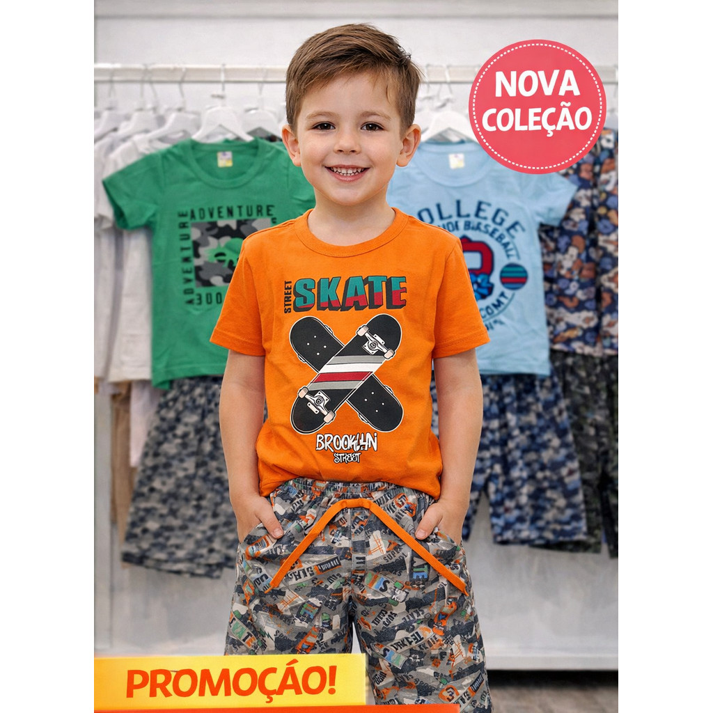 Conjunto Menino Verão Masculino Infantil Menino Camisa e Bermuda