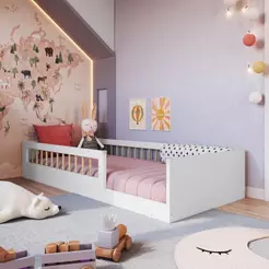 Cama Infantil Montessoriana de Chão 78x188cm com Grade de Proteção Lateral