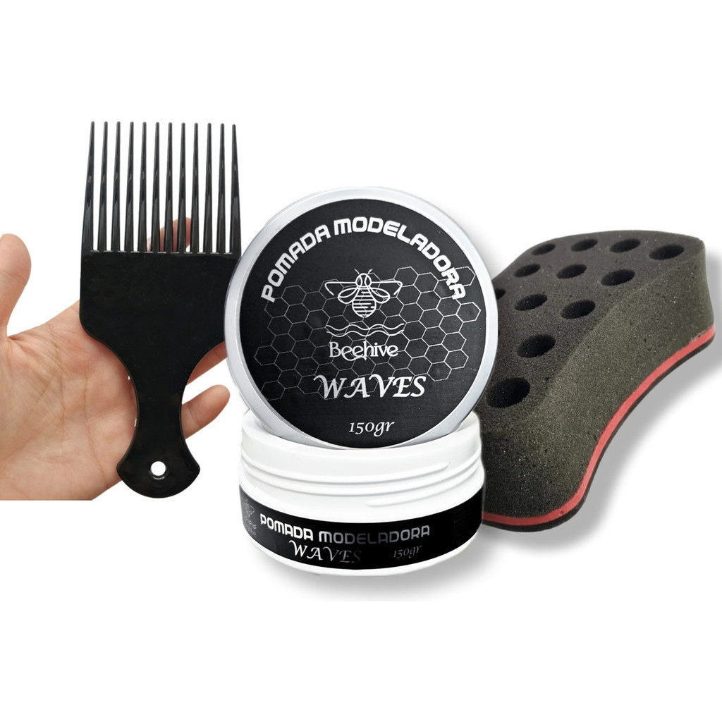 1 Esponja Nudred Barber 1 Pomada Modeladora 1 Pente Afro