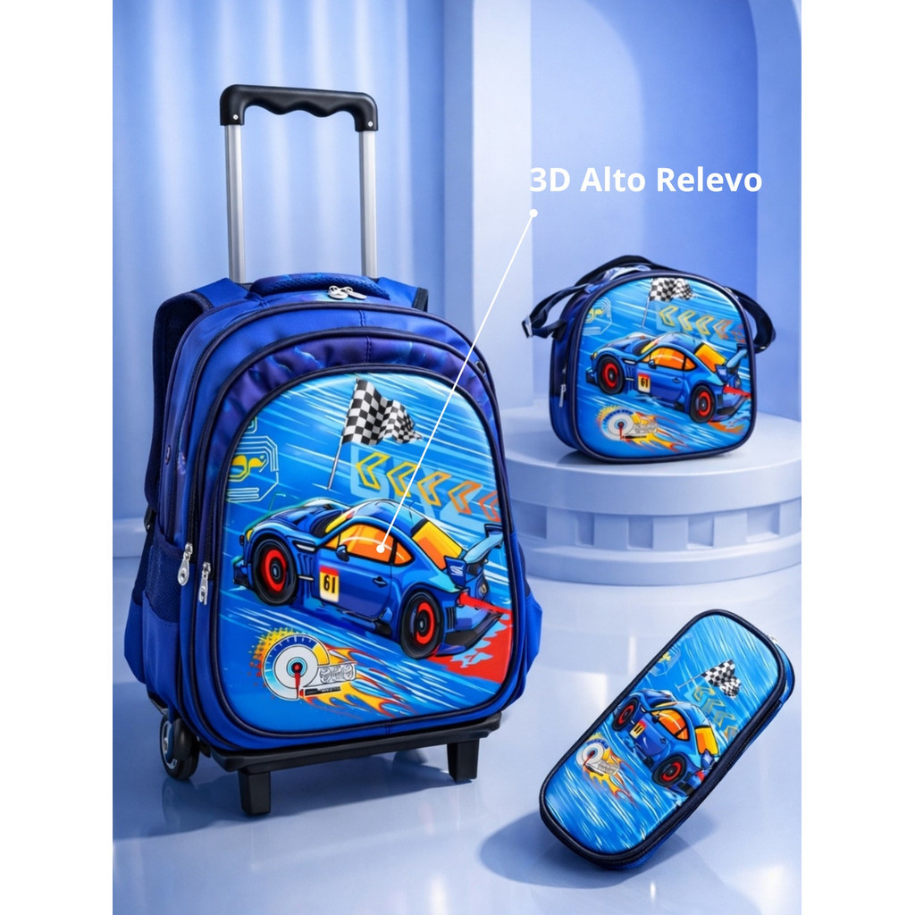 Kit Mochila Infantil Personagens 3d Estojo Lancheira Criança