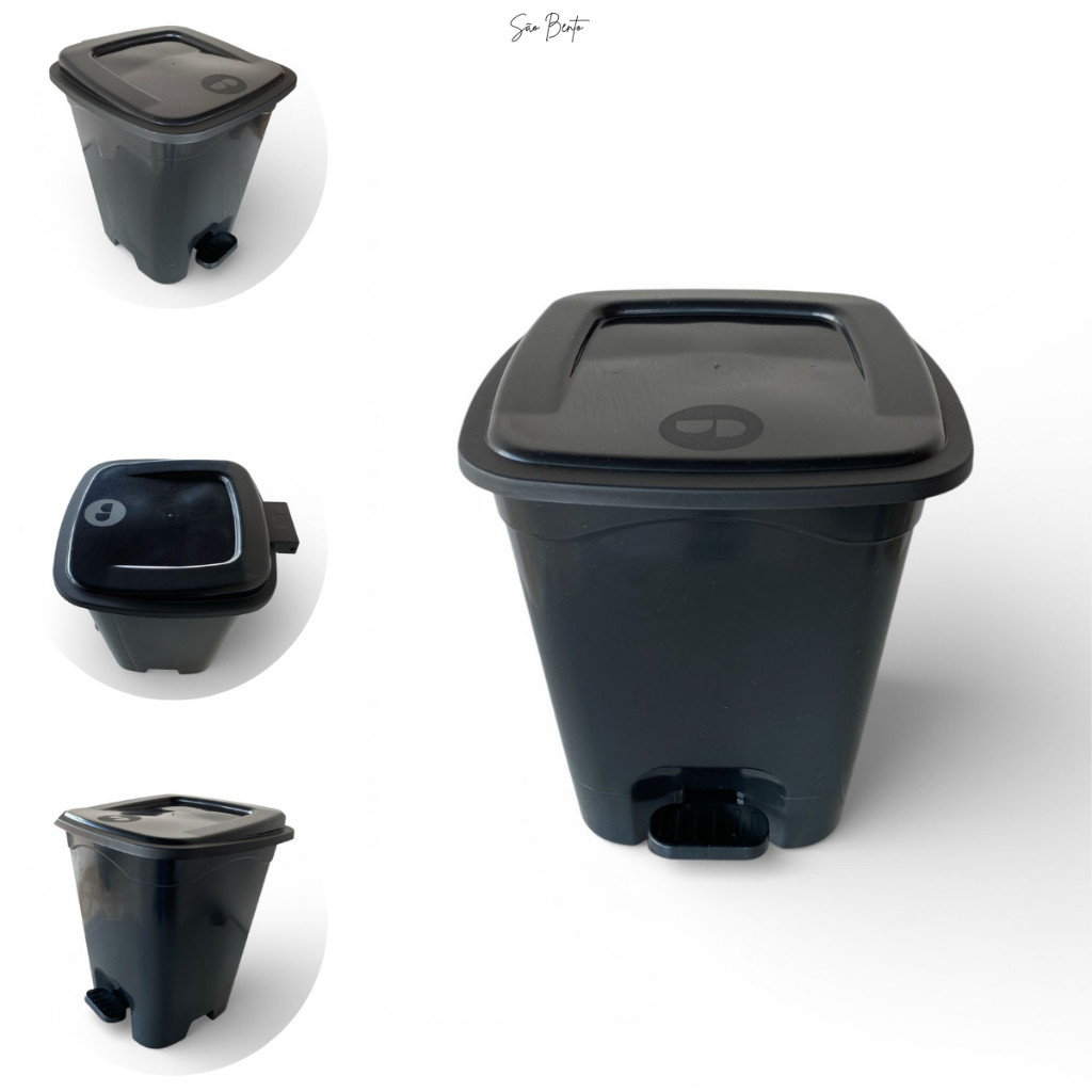 Lixeira De Pedal Para Banheiro E Cozinha 13 Litros - Formato Quadrado Preto - Com Tampa Fácil de Remover