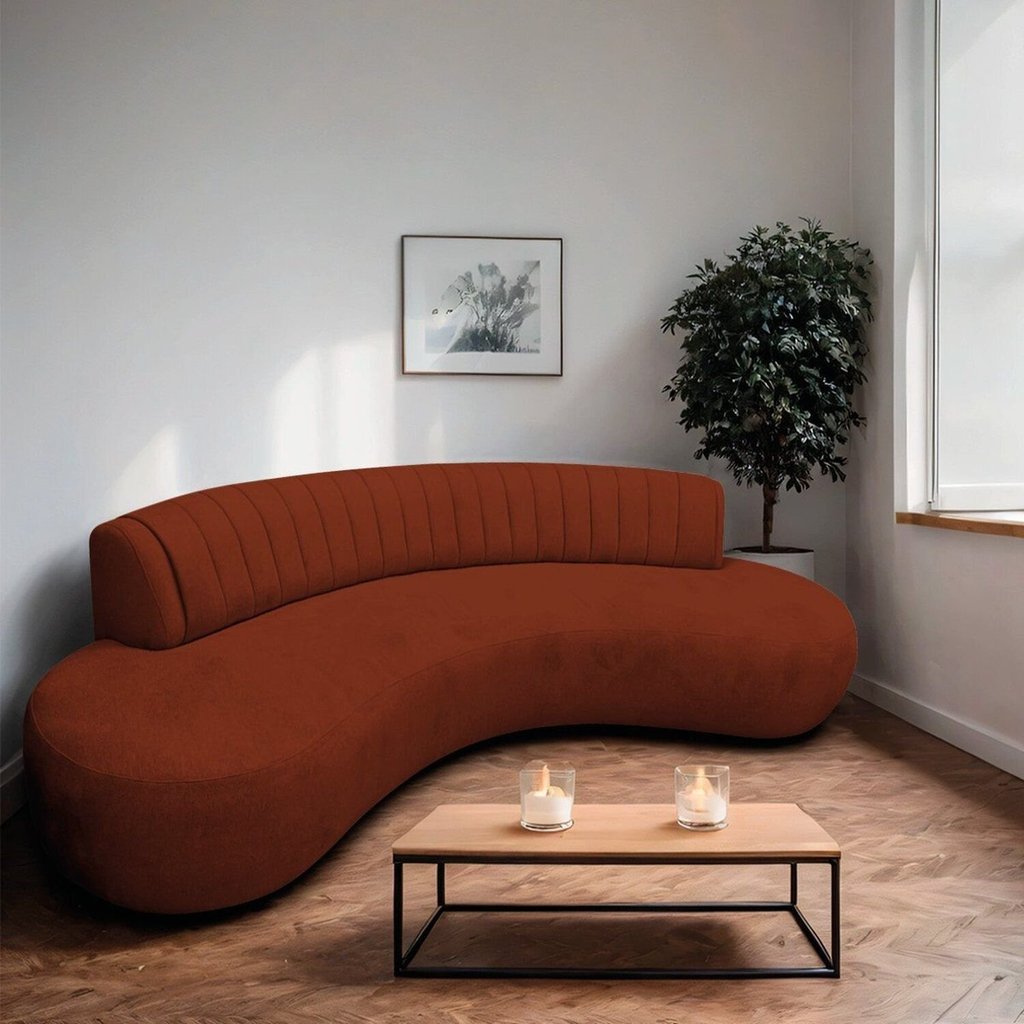 Sofá Orgânico 03 Lugares Sala Estar Celeste 180cm Bouclé Laranja Terracota Terracota