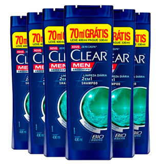 Kit Shampoo Clear Anti-Caspa Limpeza Diária 2 Em 1 Leve 400ml Pague 330ml 6 Unidades em Oferta na Shopee