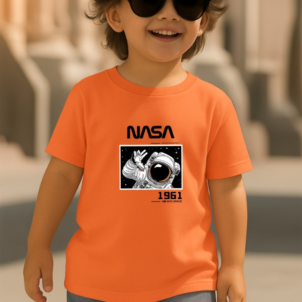 Camiseta Infantil Unissex 100% Algodão Estampada NASA Go Into Space Astronauta Universo Blusa Confortável Fofa Crianças