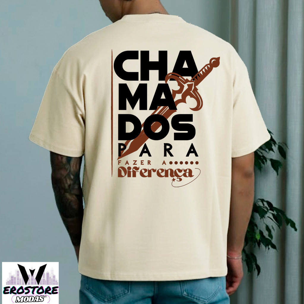 Camiseta Moda Streetwear Cristã Chamados Para Fazer a Diferença Estampa Espada Fé Malha Premium Algodão Confortável