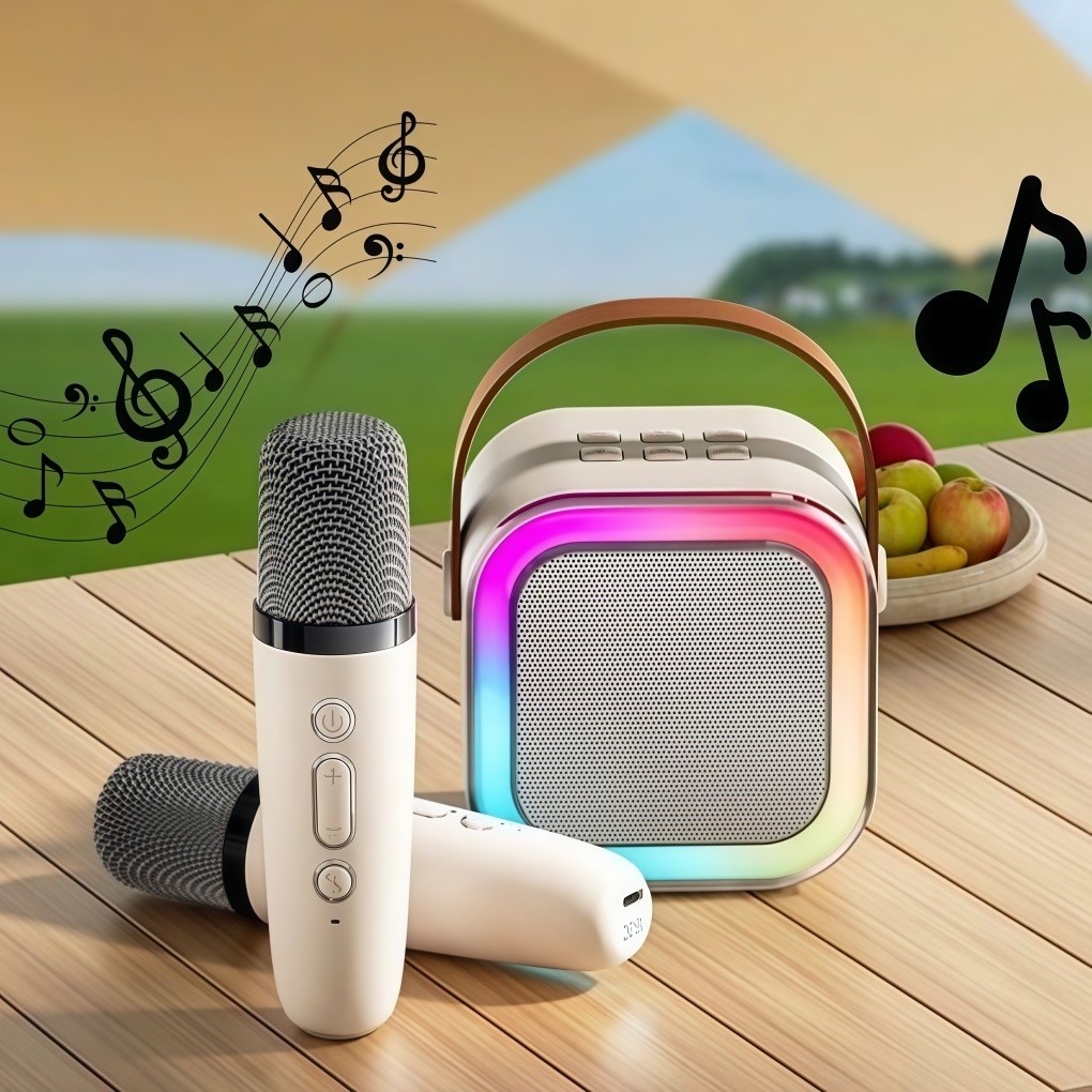 Karaokê Infantil Portátil Bluetooth | com Luzes LED Coloridas e Microfone Sem Fio Integrado