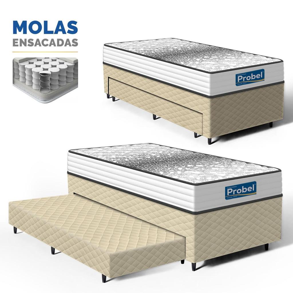 Box com Colchão de Molas Ensacadas Double Face Essence Probel + Auxiliar de Espuma Solteiro 88cm em Oferta na Shopee