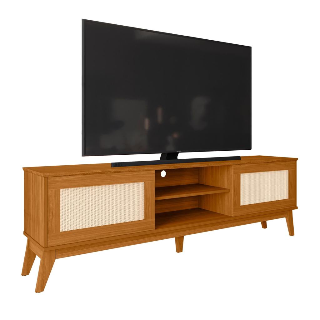 Rack Bancada Para TV Até 65 Polegadas 1,80m 2 Portas Com Tela Rattan Cedro Cairo EDN em Oferta na Shopee