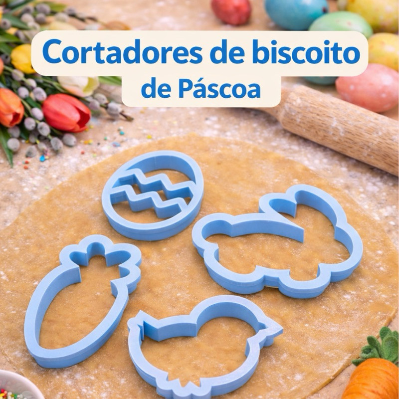 Kit 4 Cortador De Biscoito Páscoa Bolacha Pasta Americana Coelho Cenoura Confeitaria Temático 8cm