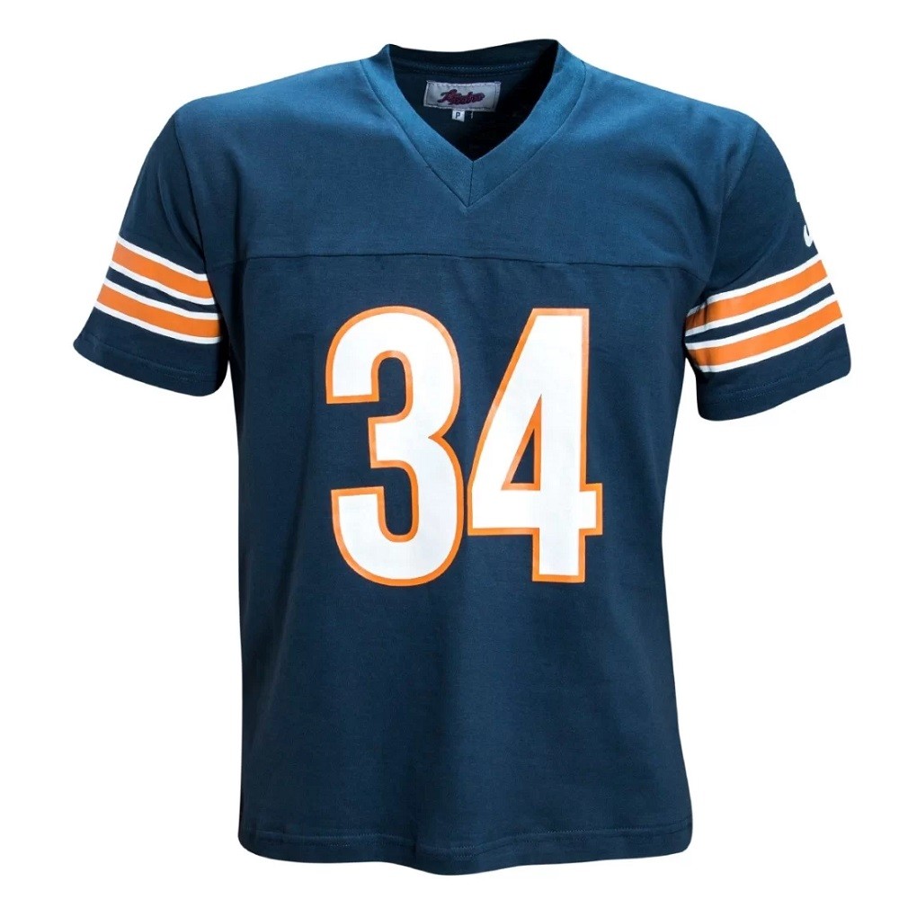Camisa Chicago Bears Azul Oficial Retrô Futebol Americano NFL Nº 34 Payton