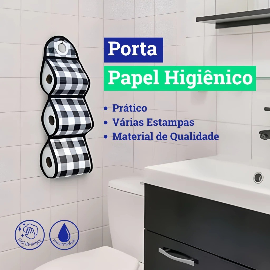 Porta Papel Higiênico de Parede | 3 Rolos Decorativo Banheiro 68x17cm