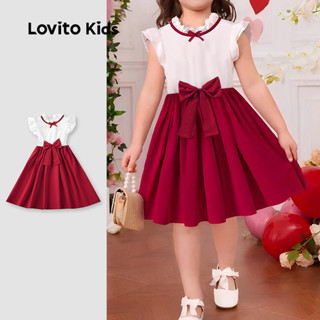 Lovito Vestido Infantil Fofo Com Babados E Laço Vermelho Para Meninas Primavera/verão L162LD277 em Oferta na Shopee