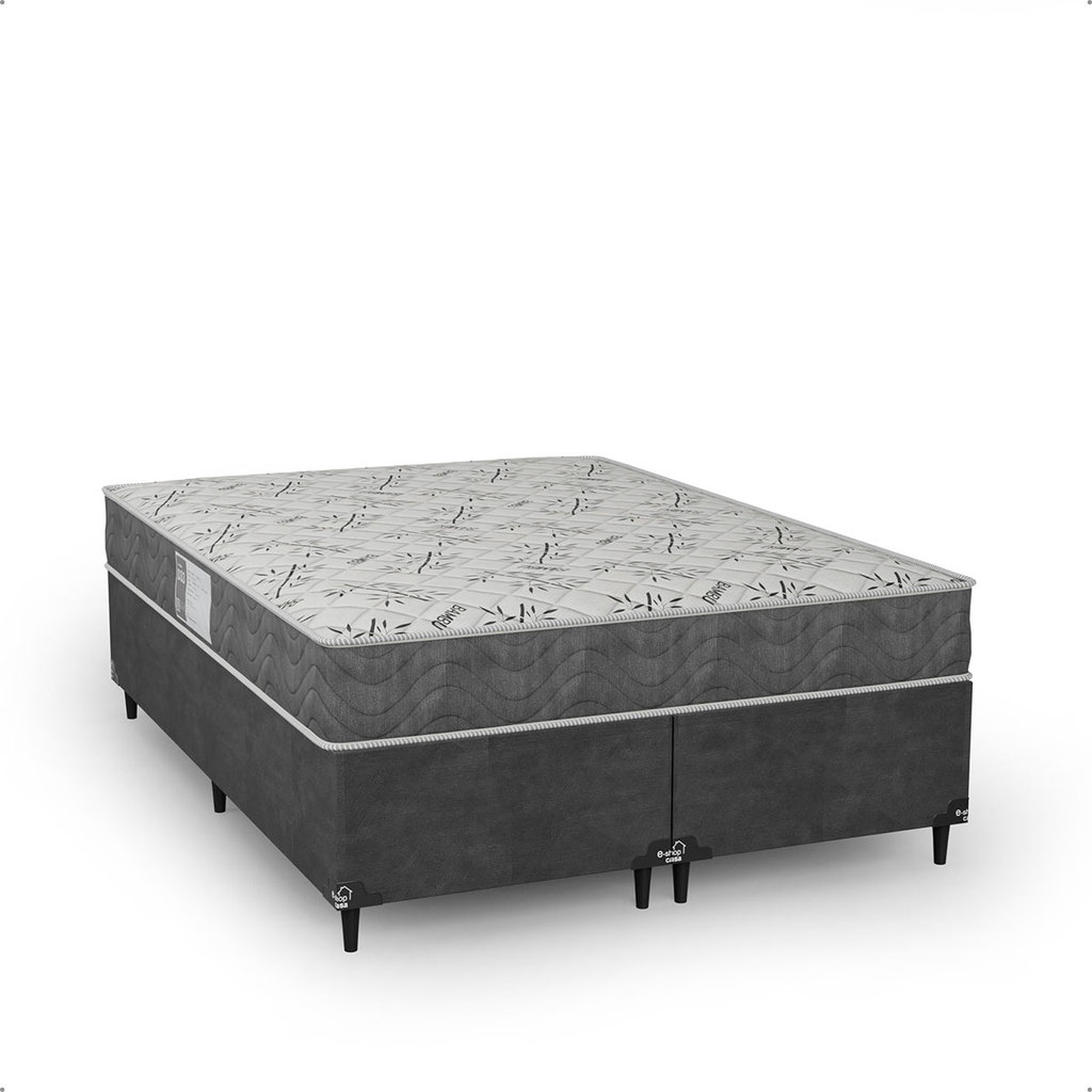 Cama Box Casal Bipartido + Colchão D33 One Face - Suede Cinza