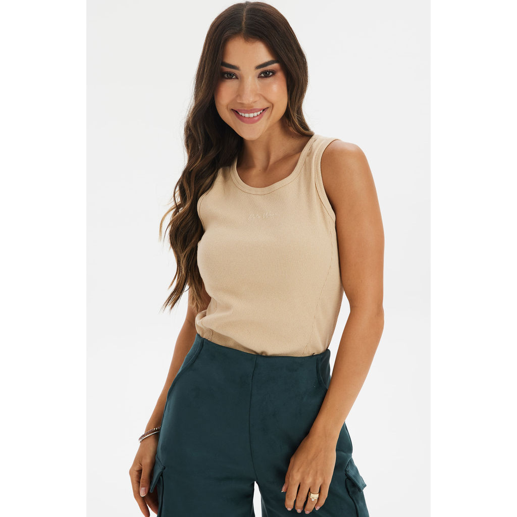 Regata Feminina Canelada Polo Wear Marrom Médio