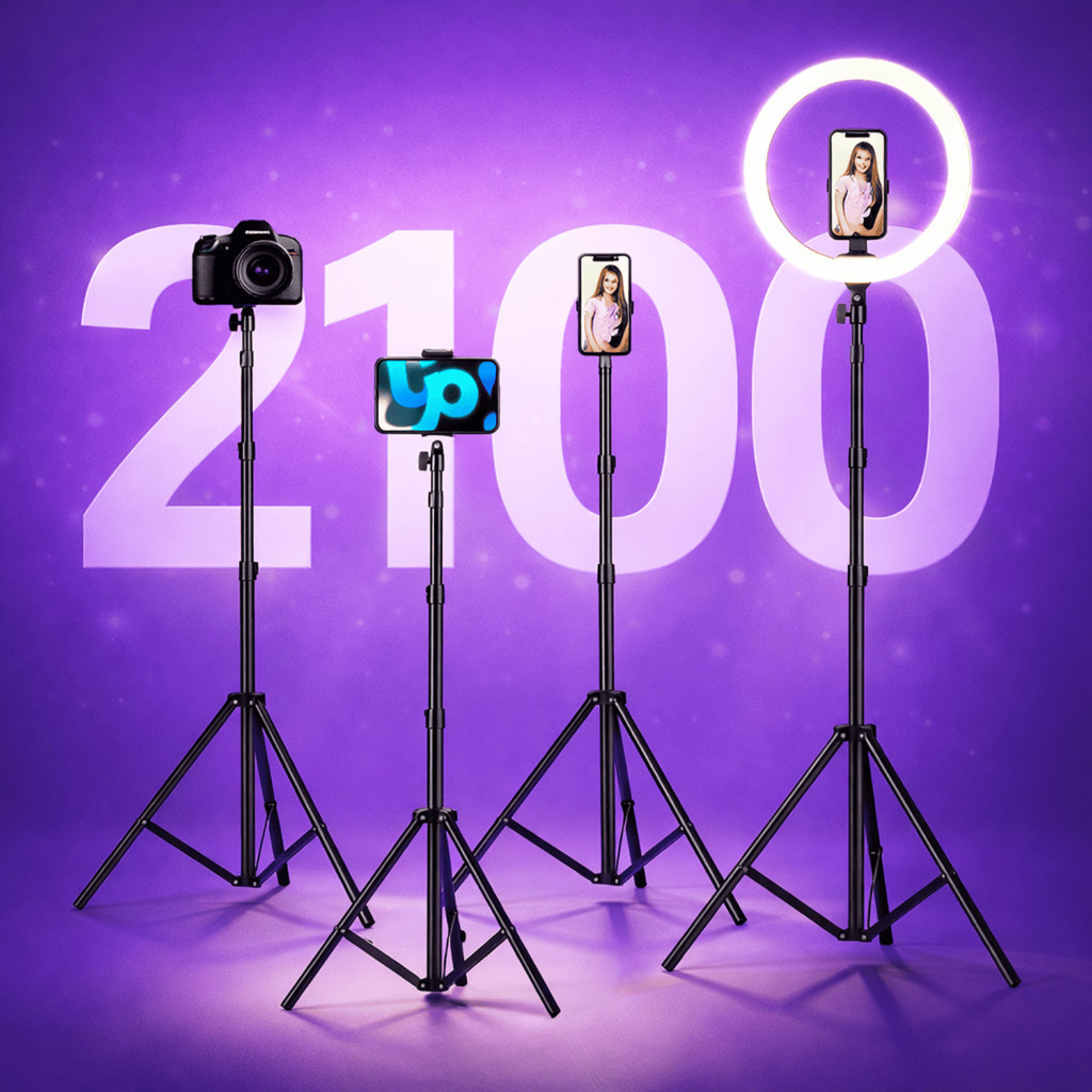 Tripé Universal 2.10m p/ Celular Câmera Altura Ajustável Leve e Resistente para Gravações Articulado em Oferta na Shopee