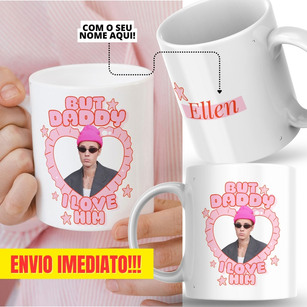 Caneca Xicara Porcelana 325ml Justin Bieber Com Nome Personalizada Presente Decoração Casa