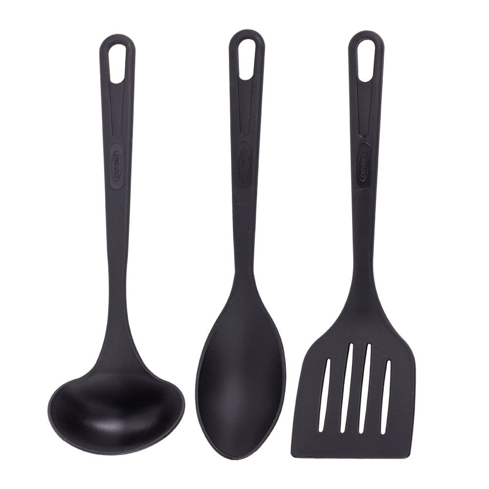 Conjunto de Utensílios Oliveira em Nylon Preto com 3 Peças em Oferta na Shopee