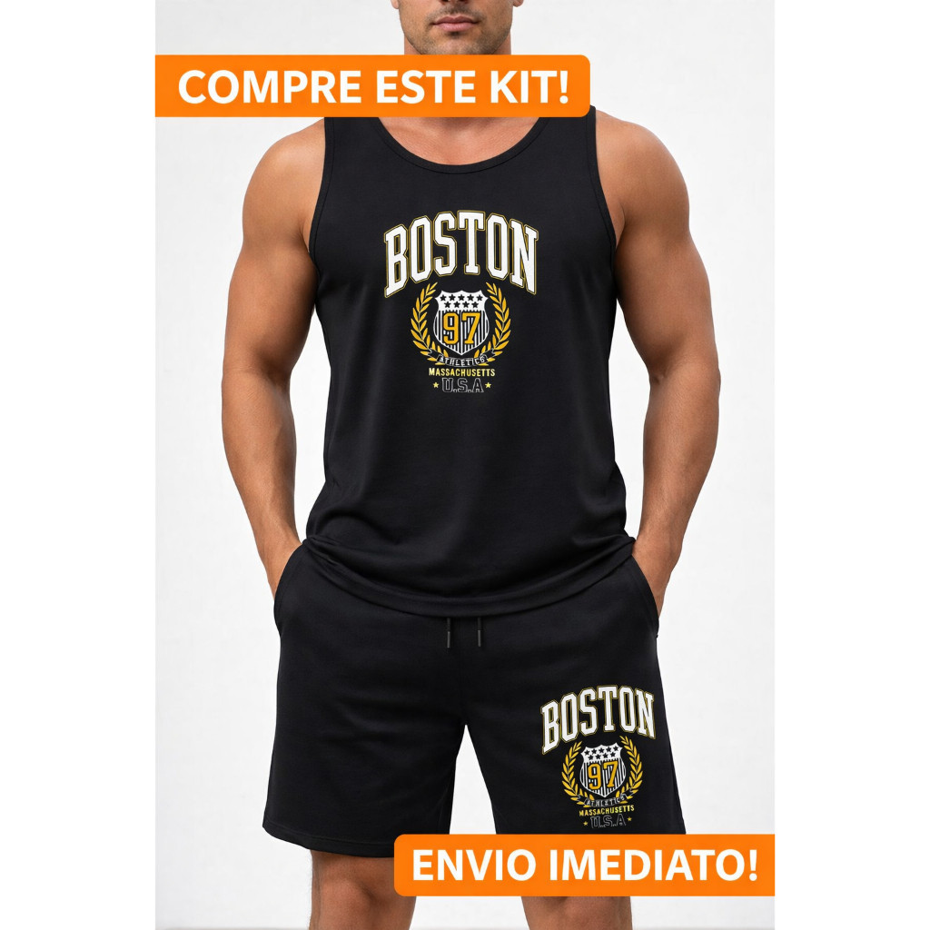 Kit Conjunto Lançamento Boston Regata e Bermuda Moletom PREMIUM Confortável Lançamento Toque Macio Envio Imediato