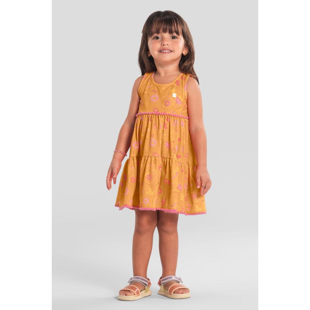 Vestido infantil menina de florzinhas Brandili -Laranja em Oferta na Shopee