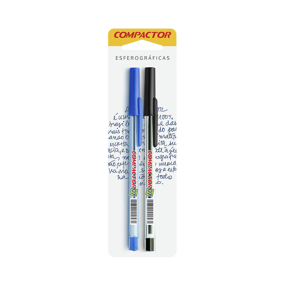 Caneta Esferográfica Compactor 0.7mm Azul e Preta com 2 Unidades