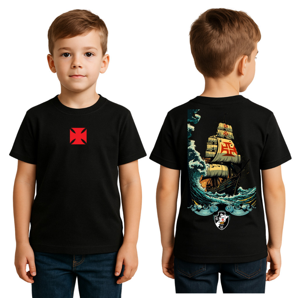 Camiseta Preta Vasco Infantil com Estampa de Caravela– Camisa Estilosa Torcedor Mirim em Oferta na Shopee