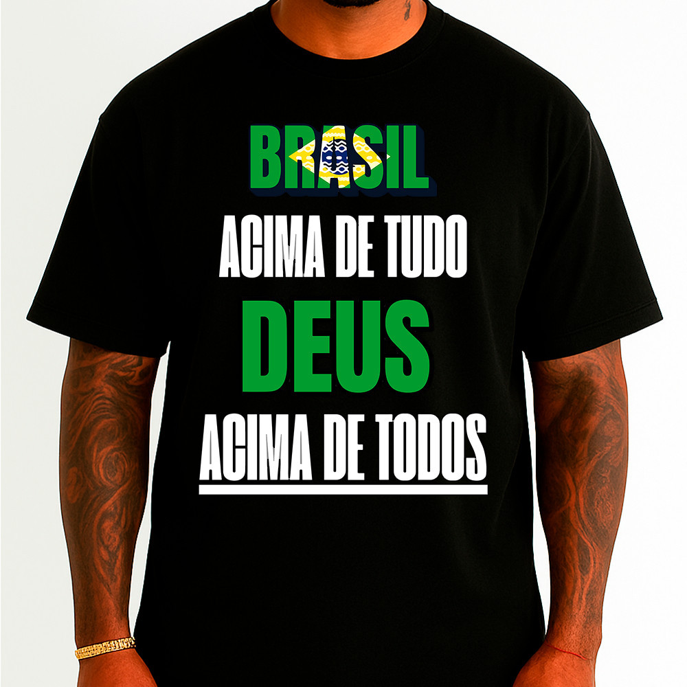 Camisa Camiseta Basica presidente bolsonaro brasil acima de tudo Deus acima de todos  street em algodao unissex