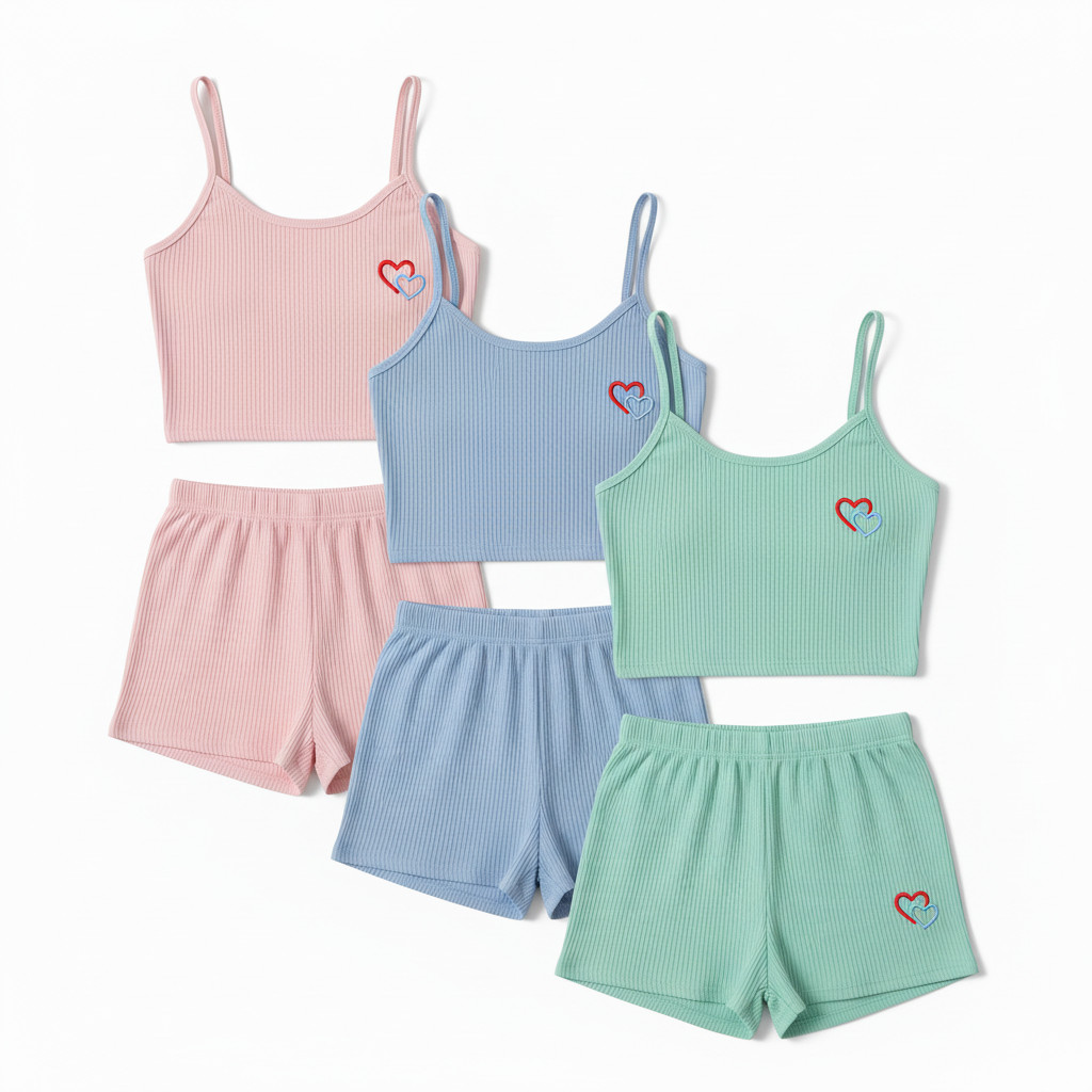 Kit 10 pç Conjunto Canelado Verão Shots e Top Cropped Alcinha e Shorts Feminino