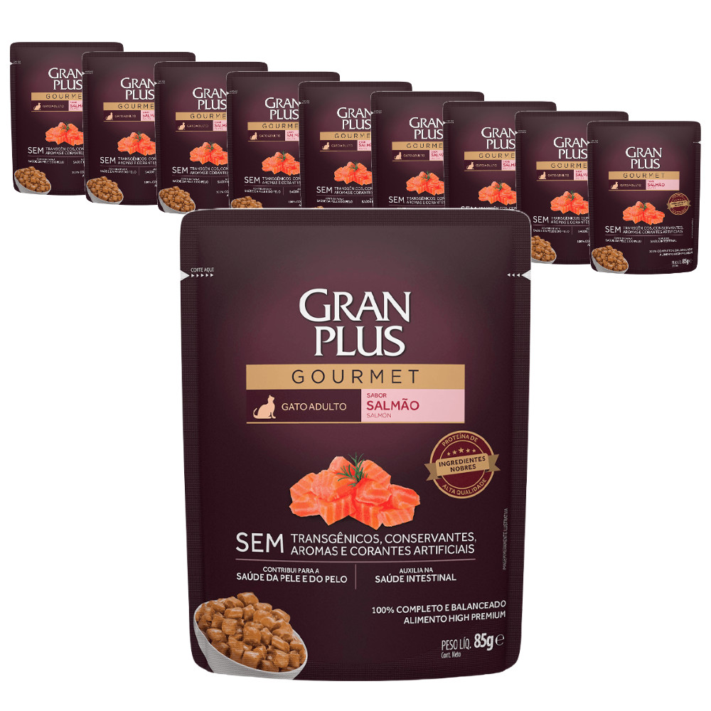 Ração Úmida GranPlus Sache Gato Adulto Salmão 85g - KIT 10 unids.