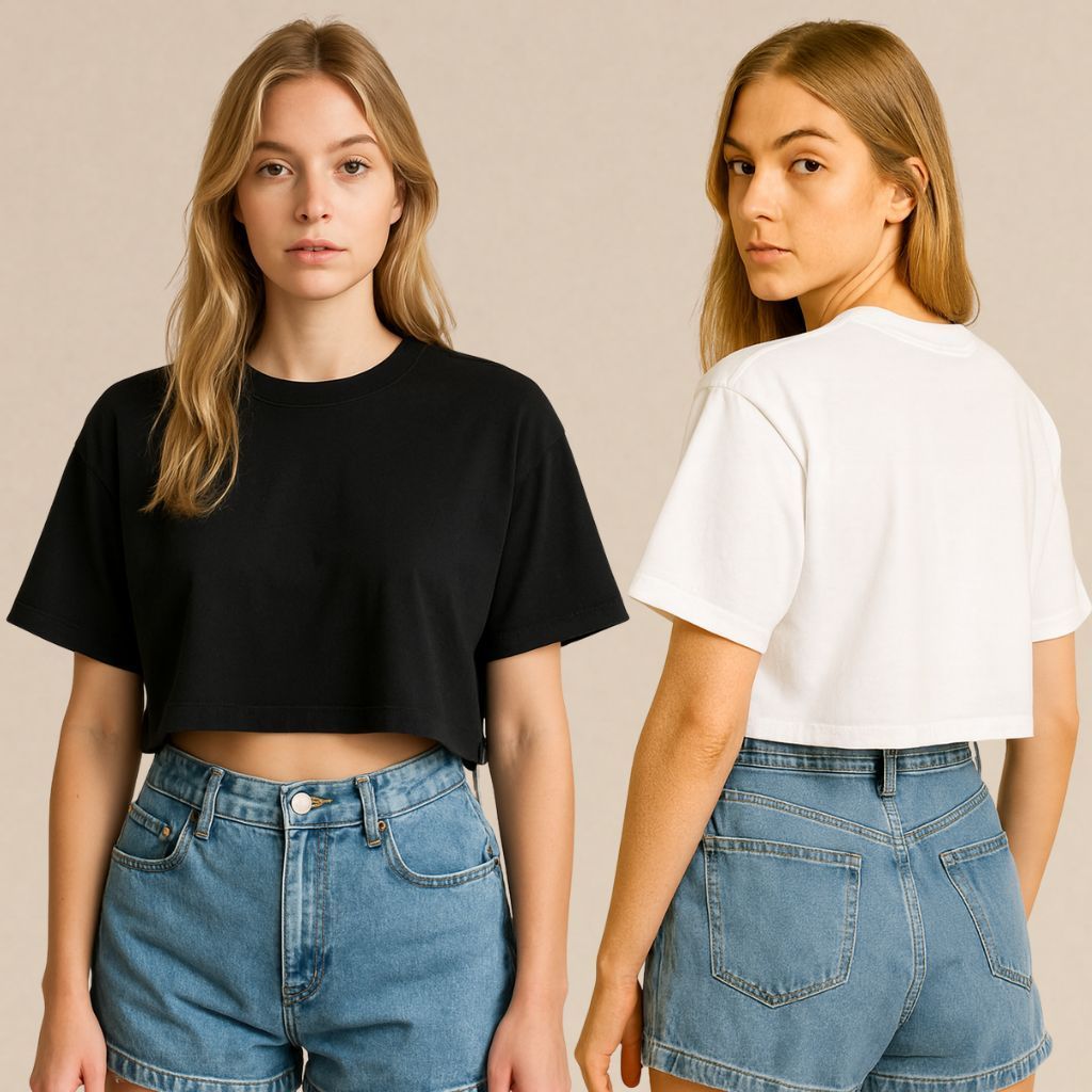 Cropped Feminina Kit 2 Oversized Algodão Básica Malha Soltinha Confortável