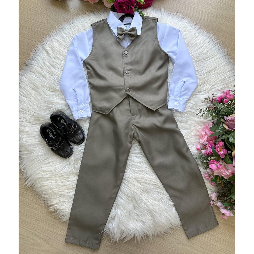 Conjunto Colete Verde Militar  menino roupa batizado social fardamento criança pajem casamento liso com acessorios