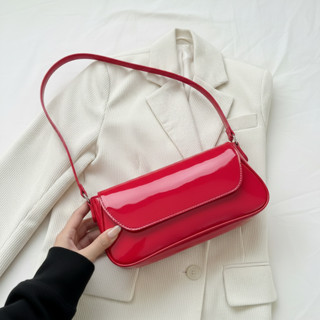 Bolsa Feminina Baguete Verniz Vermelha Alça De Ombro Fina Estilosa E Casual em Oferta na Shopee