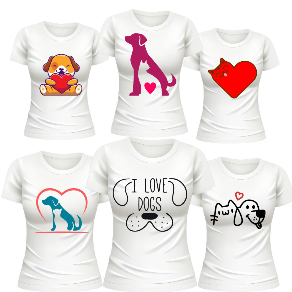Linda Camiseta Unissex Feminina Branca Diversas Estampas Eu amo meu Pet Premium 100% Algodão Postagem Rapida Premium