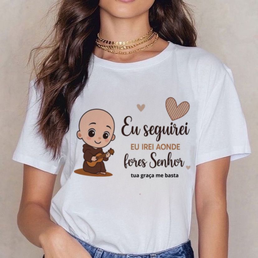 Camiseta Atmclass Premium Algodão Blusa Feminina Católica  Religiosa Frei Gilson Nossa Senhora Papa João Paulo II Colo d