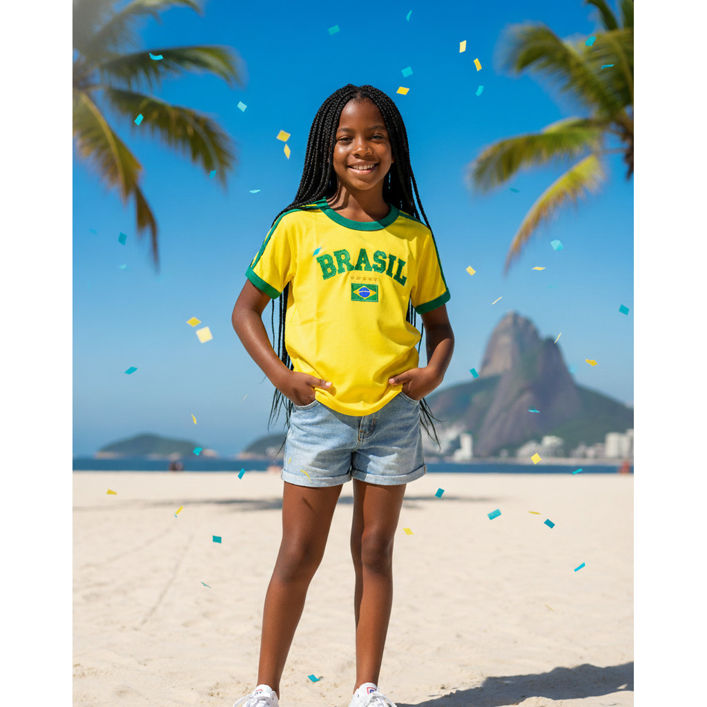 Camiseta Infantil Bandeira do Brasil Bordada Unissex - Sem Estado