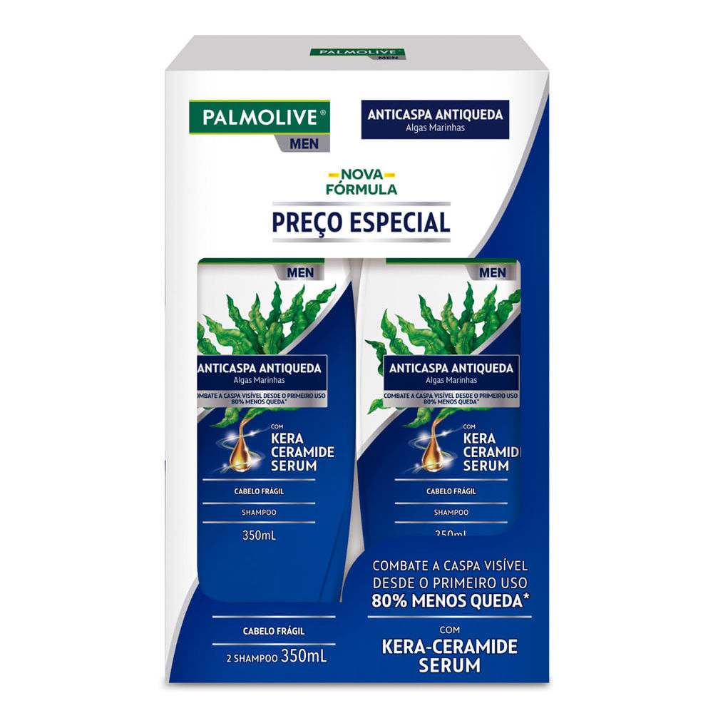 Kit 2x 350ml Shampoo Palmolive Men Anticaspa e Antiqueda Algas Marinhas Preço Especial