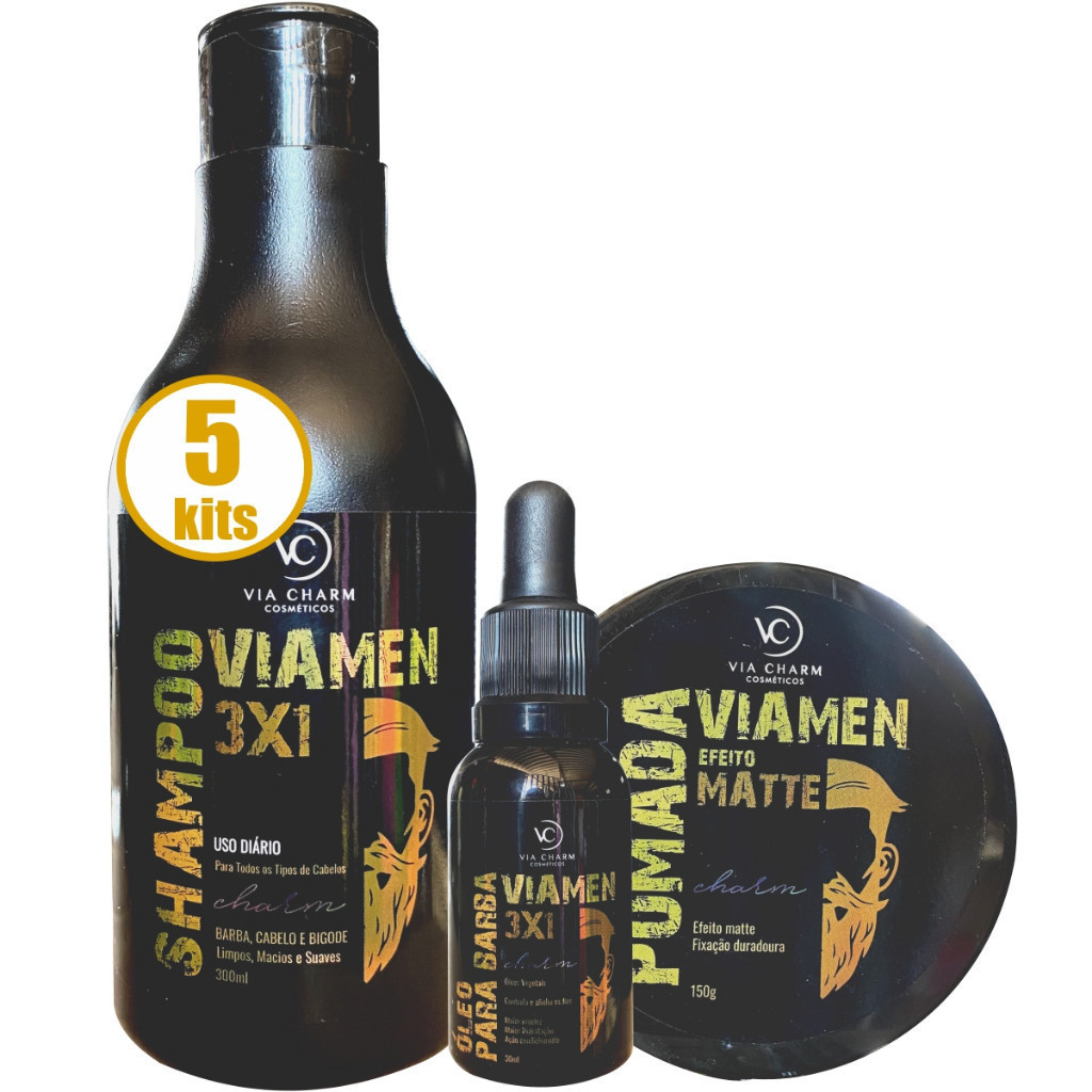5 KIT VIAMEN BARBA CABELO E BIGODE VC COSMÉTICOS 3 EM 1