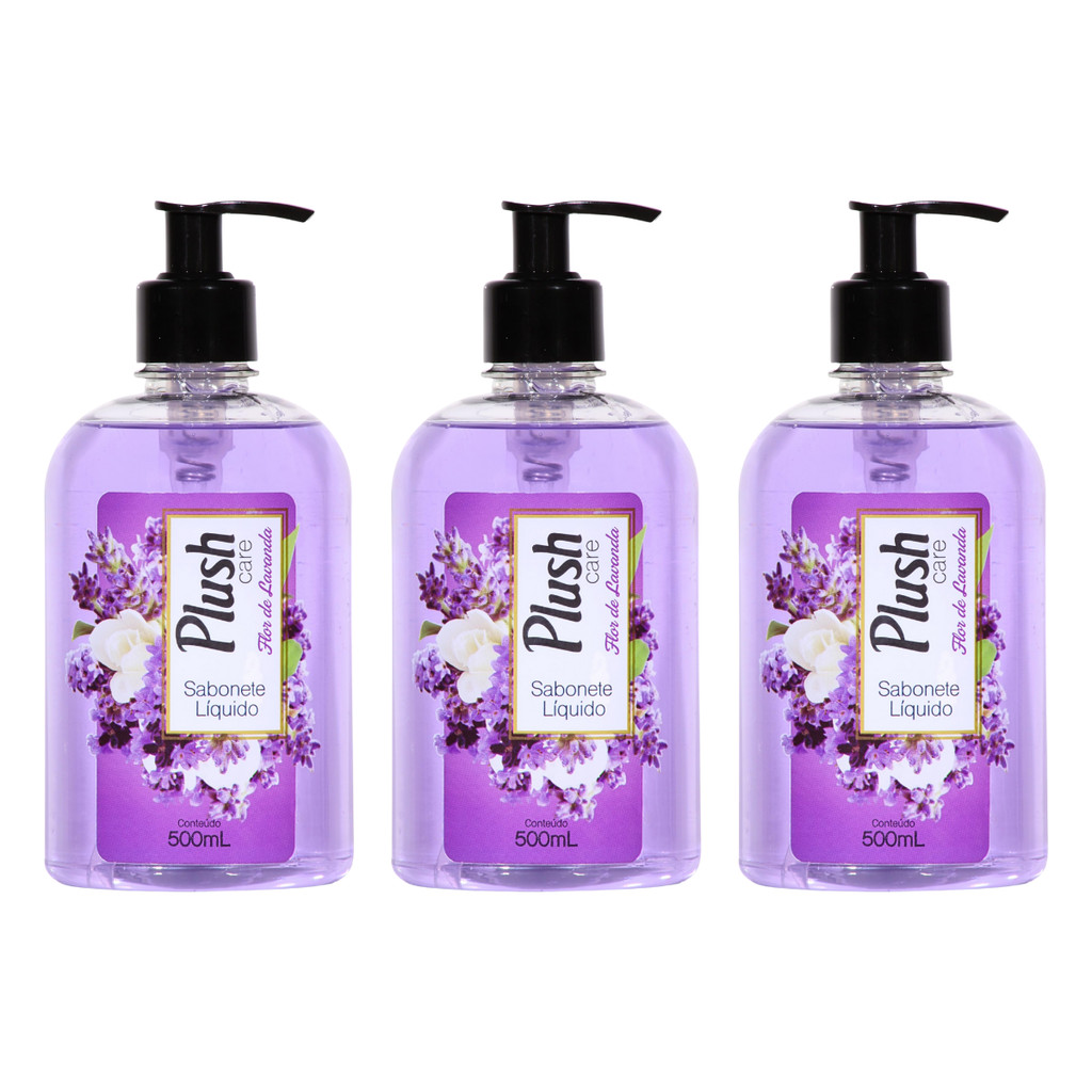 Kit 3 Sabonete Liquido p Mãos Lavanda Hidratante 500ml Plush