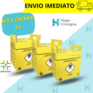 KIT 3 CAIXAS - Caixa Perfuro Cortante Coletor (03-Litros) em Oferta na Shopee