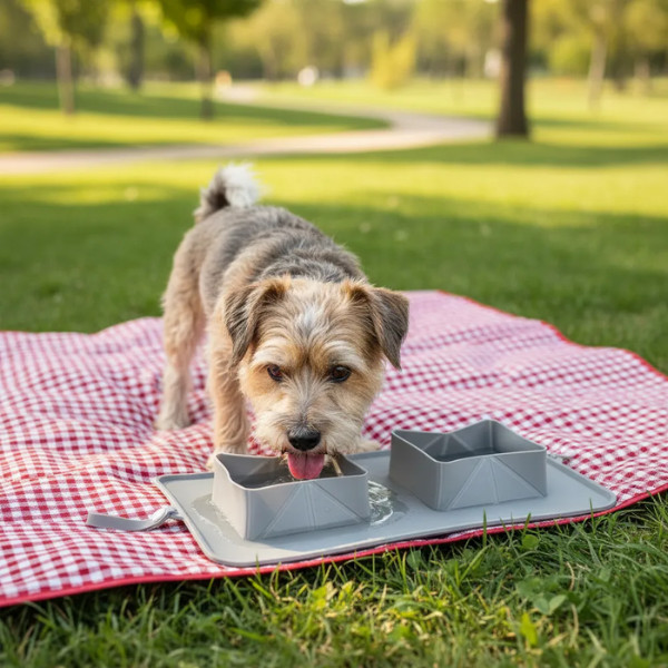 Comedouro Cachorro Duplo Para Viagem Compacto Fácil Limpeza Bebedouro Cachorro Portátil