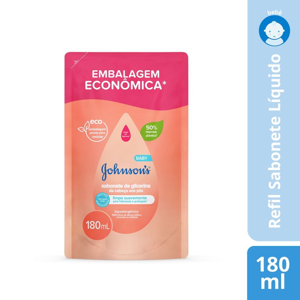 Sabonete Liquido Johnson's Baby Glicerina Refil 180ml em Oferta na Shopee