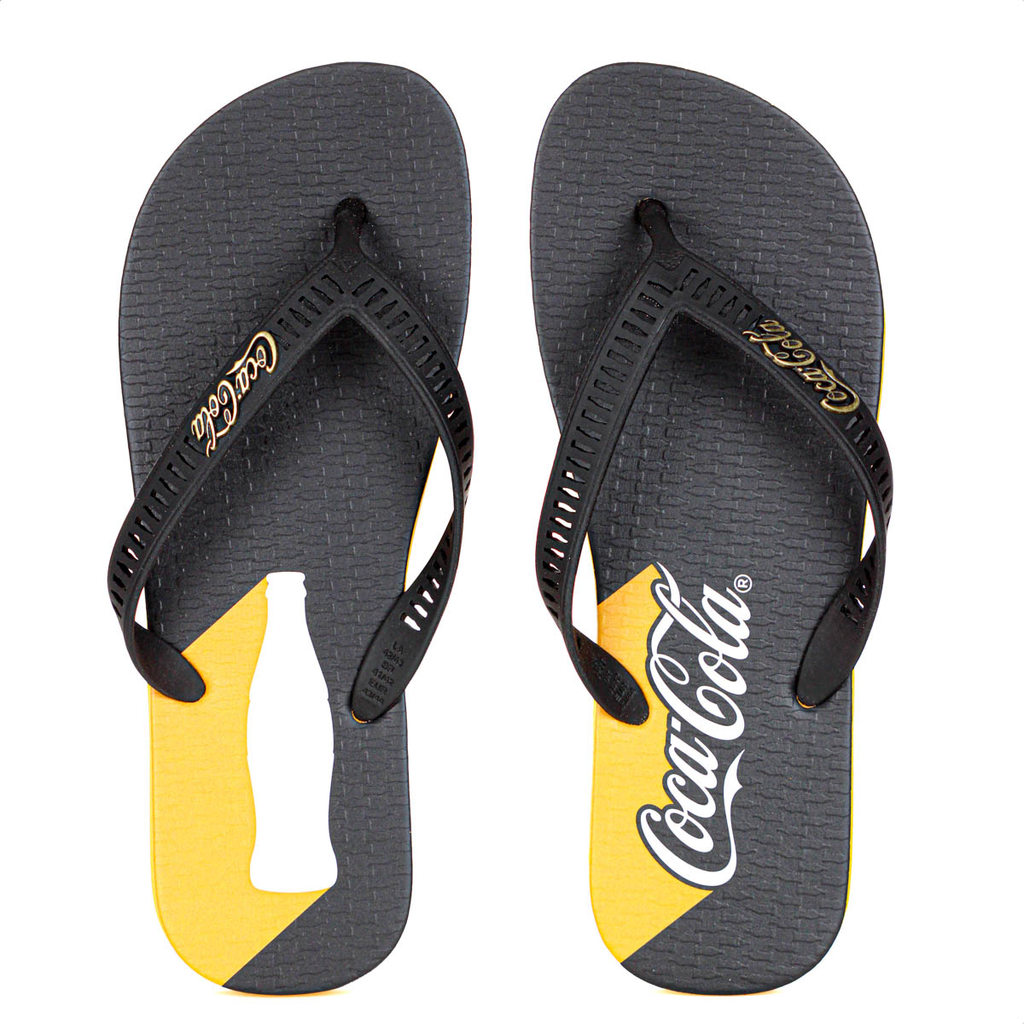 Chinelo Coca Cola Shadow Preto e Amarelo - Masculino em Oferta na Shopee