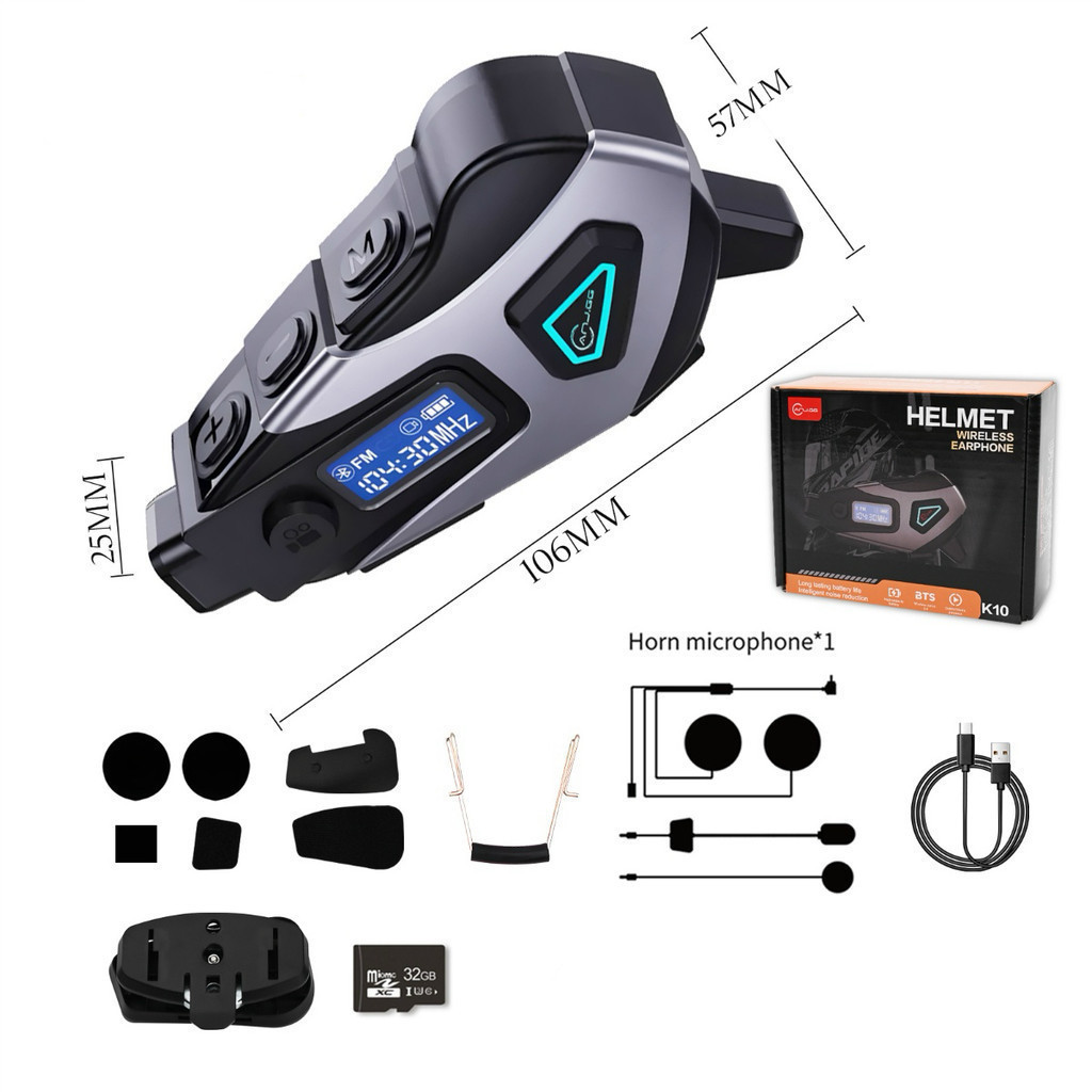 K10 Capacete Da Motocicleta Bluetooth 5.4 Fone De Ouvido À Prova Dwaterproof Água Tela LCD Estéreo Rádio FM