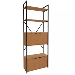 Estante para Livros Livreiro 4 Portas 2 Prateleiras Kappesberg Industrial 202cm Cor Canela/Preto