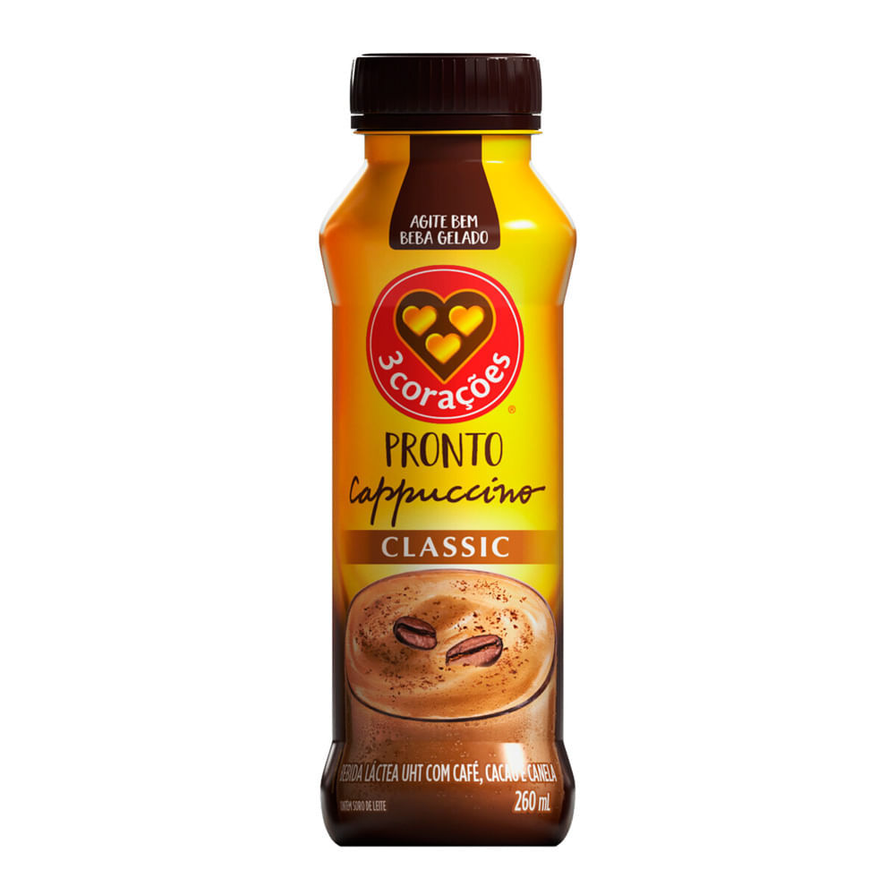 Cappuccino Pronto Classic 3 Corações 260ml em Oferta na Shopee