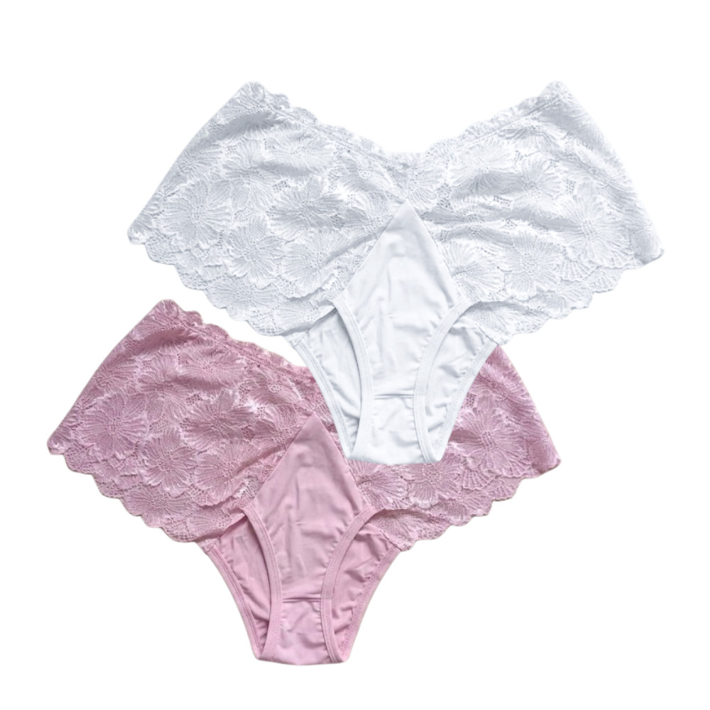 Promoção Kit 2 Calcinhas Plus Size Tanga Conforto Renda Microfibra | 050 em Oferta na Shopee