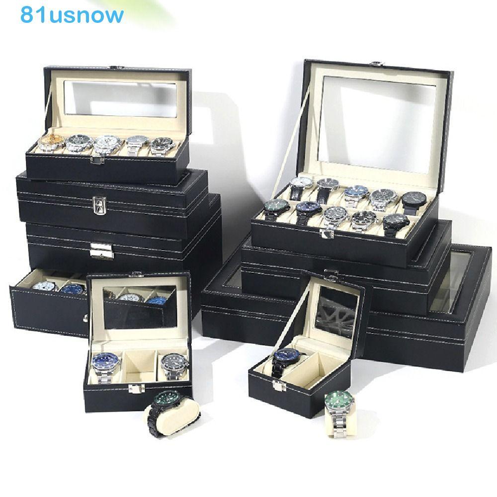 USNOW1 Caixa De Armazenamento De Relógio , Joias De Almofadas Removíveis De Couro Exibição Com Fechadura